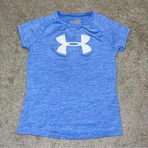 Girls Under Armour Loose Fit HeatGear Blue Short-Sleeve Athletic Shirt Size Med